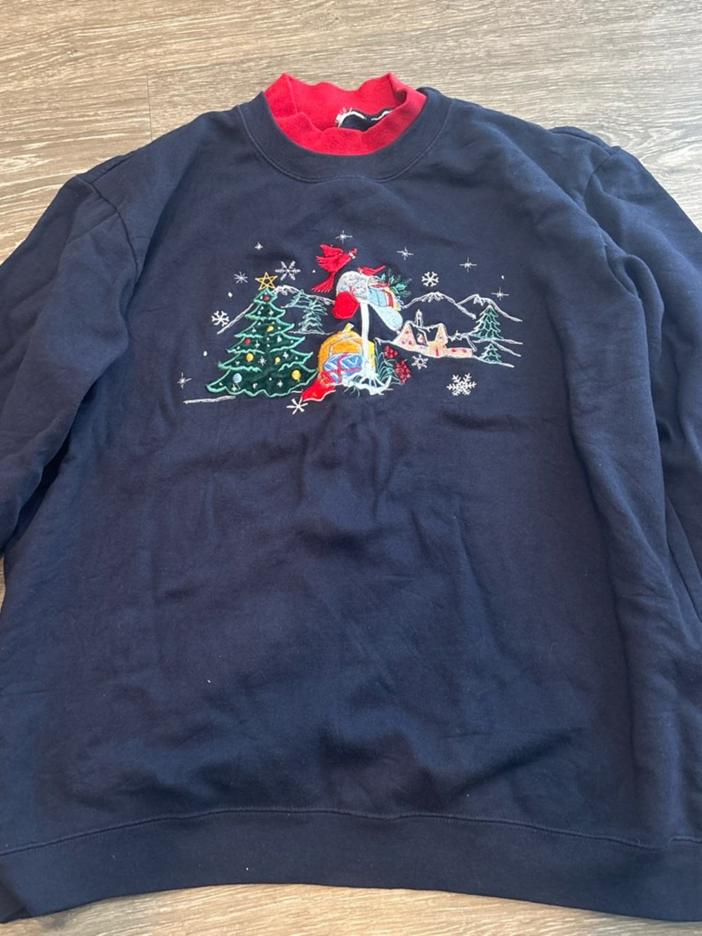 Vintage Navy Holiday Grandma Embroidered Crewneck Sweater